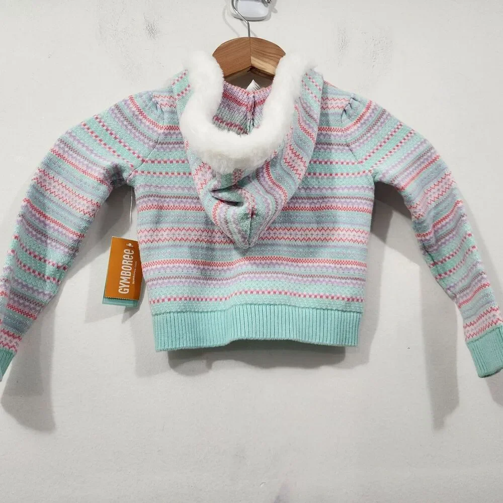 Gymboree Girls Fair Isle Hoodie Cardigan Sweater Iced Mint Baby Girls 2T Toddler